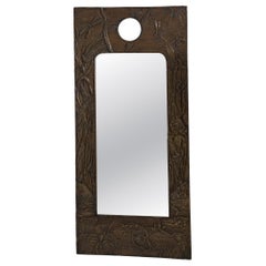 Circa 1910 Red Metal Arts & Crafts Copper Repoussé Mirror