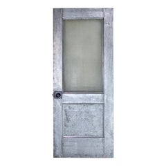 Antique Steel Zinc Door with Chickenwire Glass, circa 1910