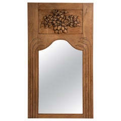 Circa 1910 Wood Art Nouveau Mirror with Carved Panel