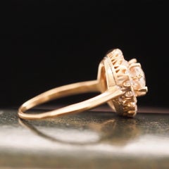 Circa 1910s 14K Yellow Gold Antique Oval and Demantoid Engagement Ring