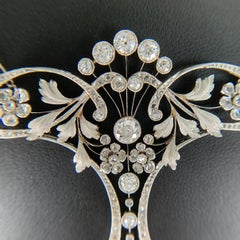 Circa 1910's Antique Edwardian Lavalier Necklace with Old Cut Diamonds Platinum