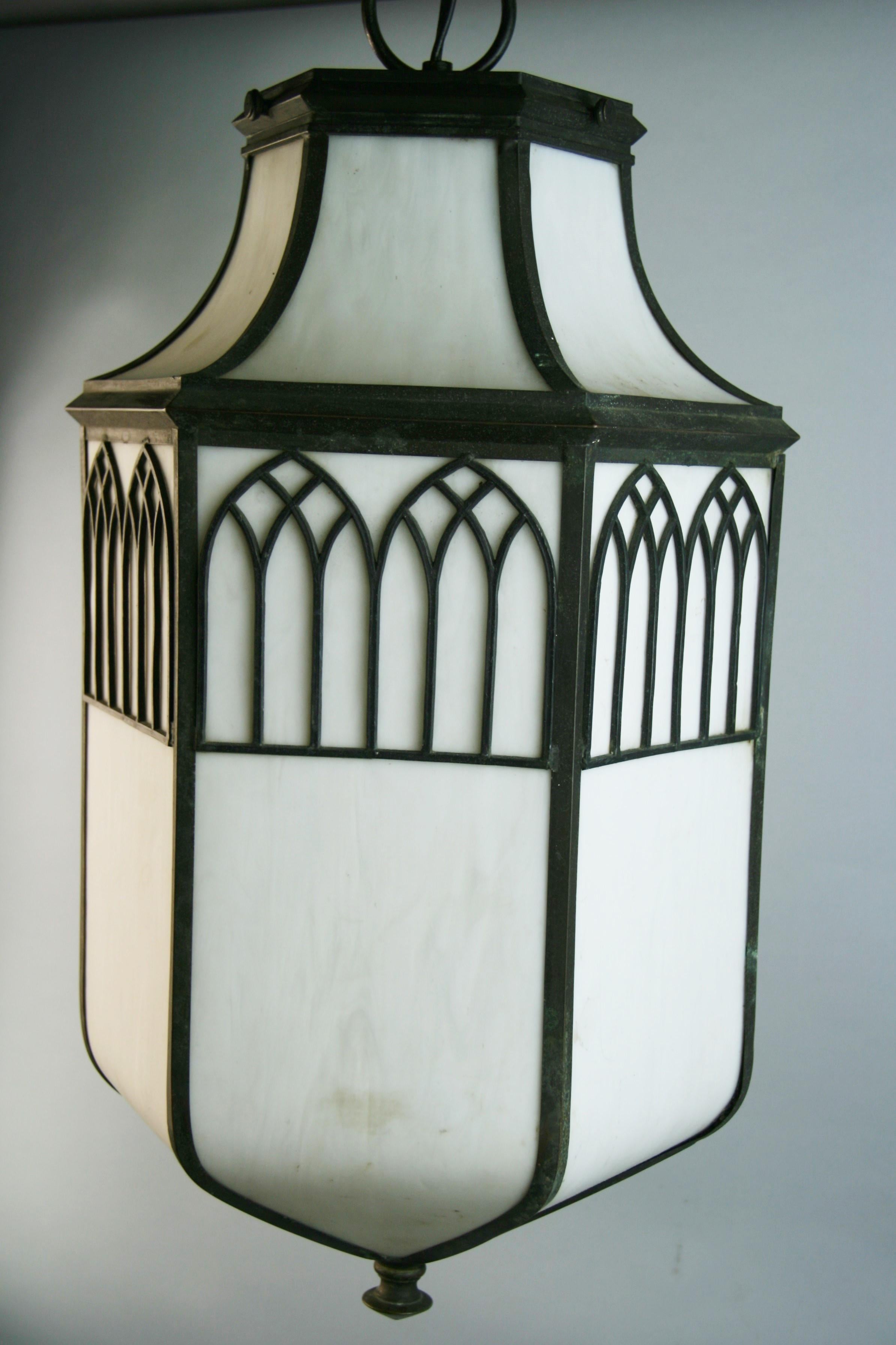Circa 1910's Oversized Bent Glass Lantern In Good Condition For Sale In Douglas Manor, NY