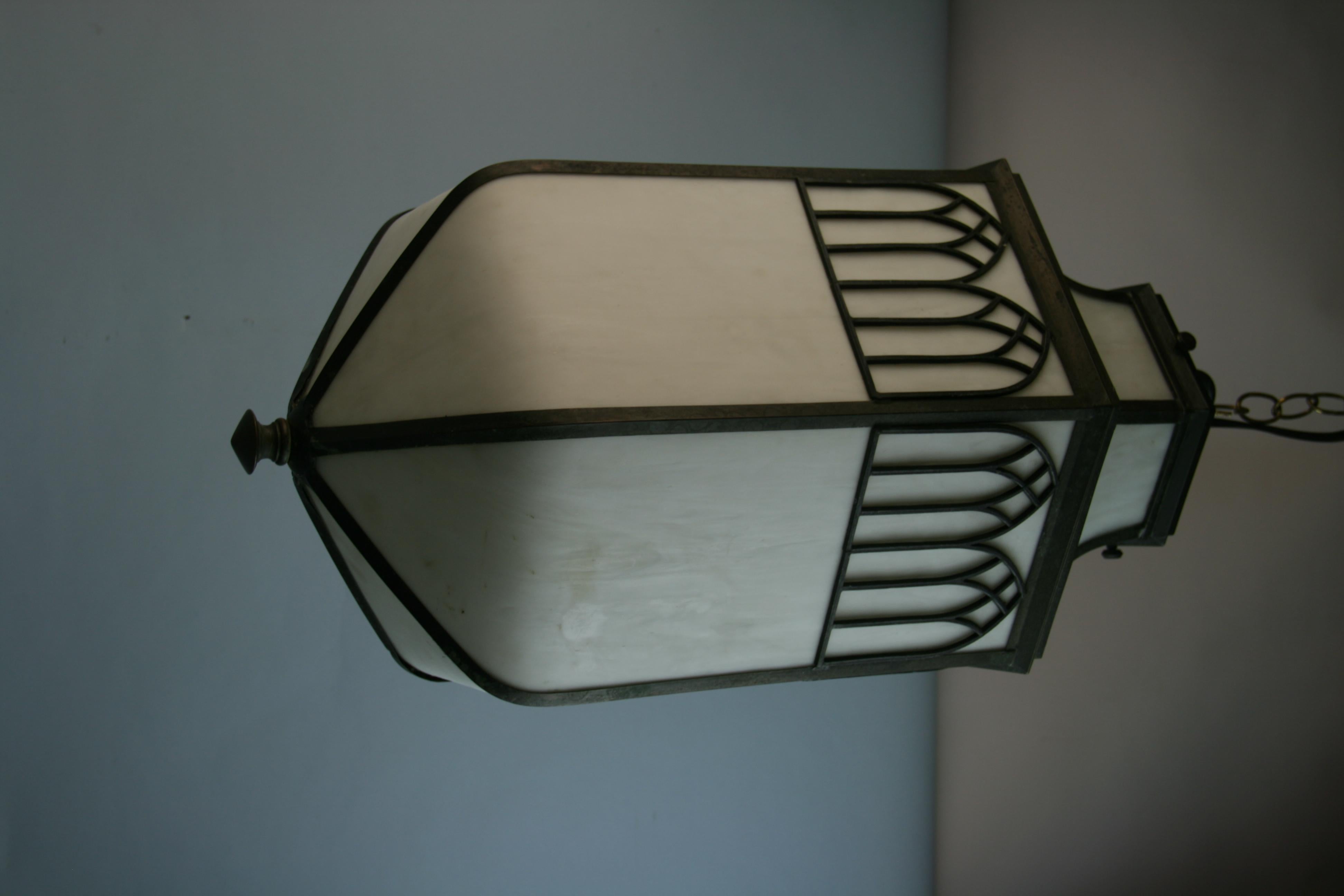 Circa 1910's Oversized Bent Glass Lantern For Sale 4