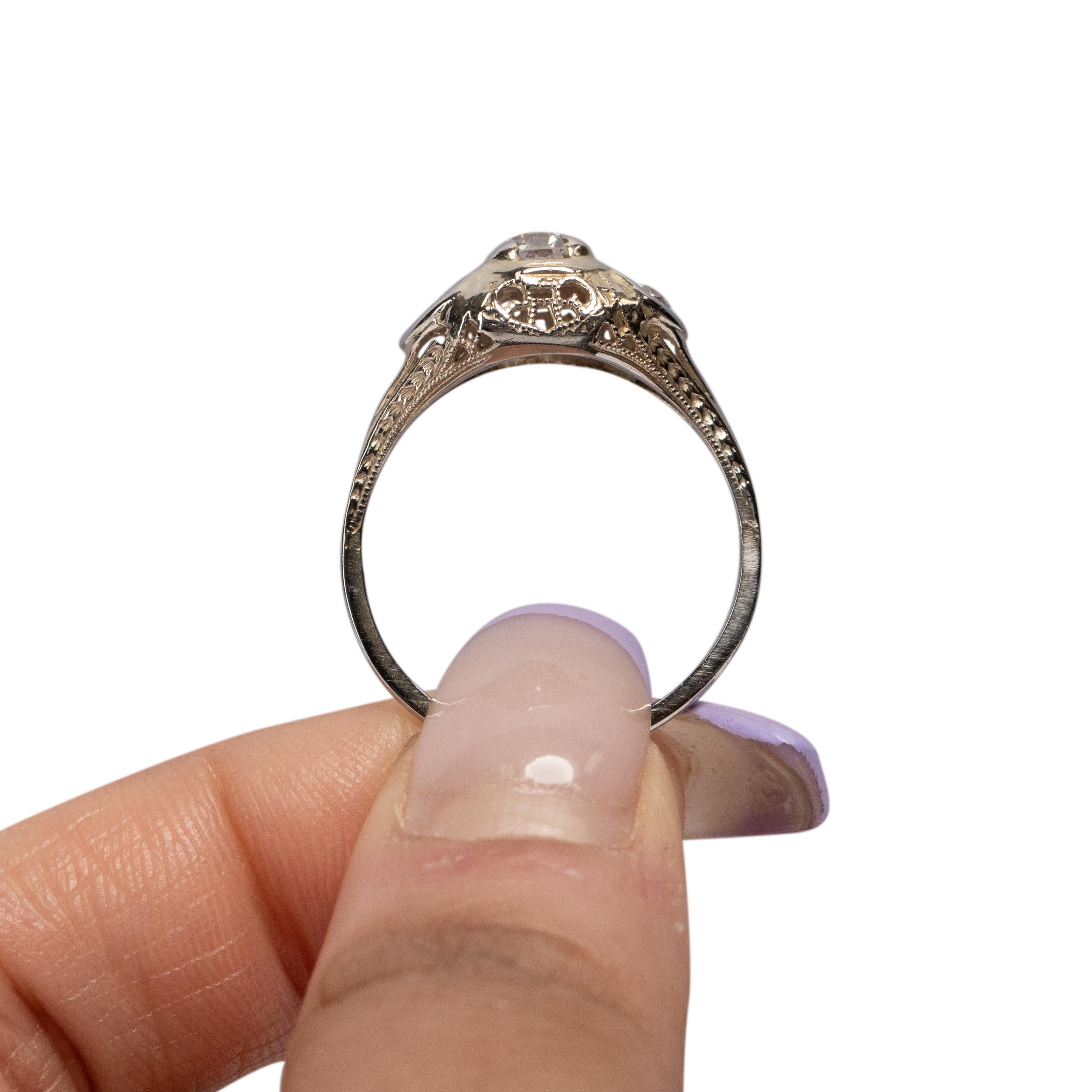 Circa 1910's Edwardian 0.45Ct Center 18K White Gold Three Stone Diamond Ring In Good Condition In Addison, TX