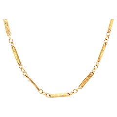 Circa 1910s Edwardian 14K Yellow Gold 26.5 Inch Engraved Link Necklace Chain