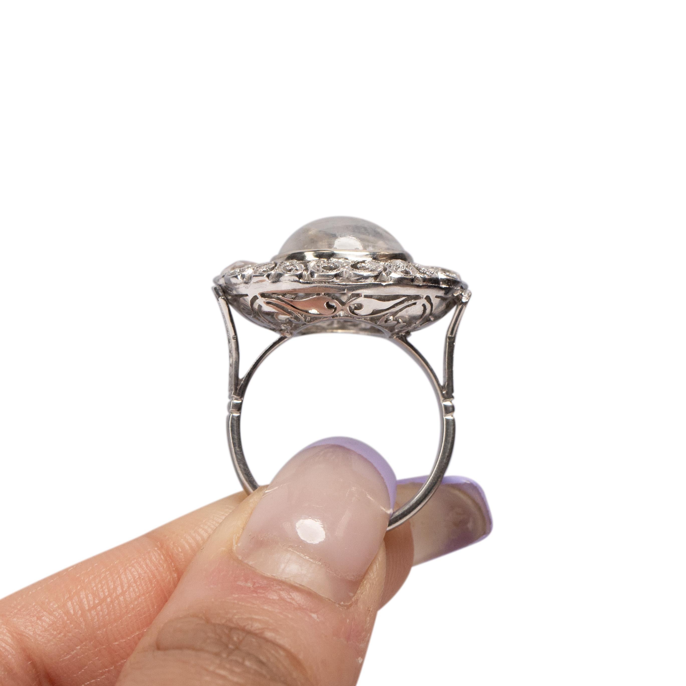 Women's Circa 1910's Edwardian 18k 5ct Moonstone Antique Filigree Diamond Statement Ring