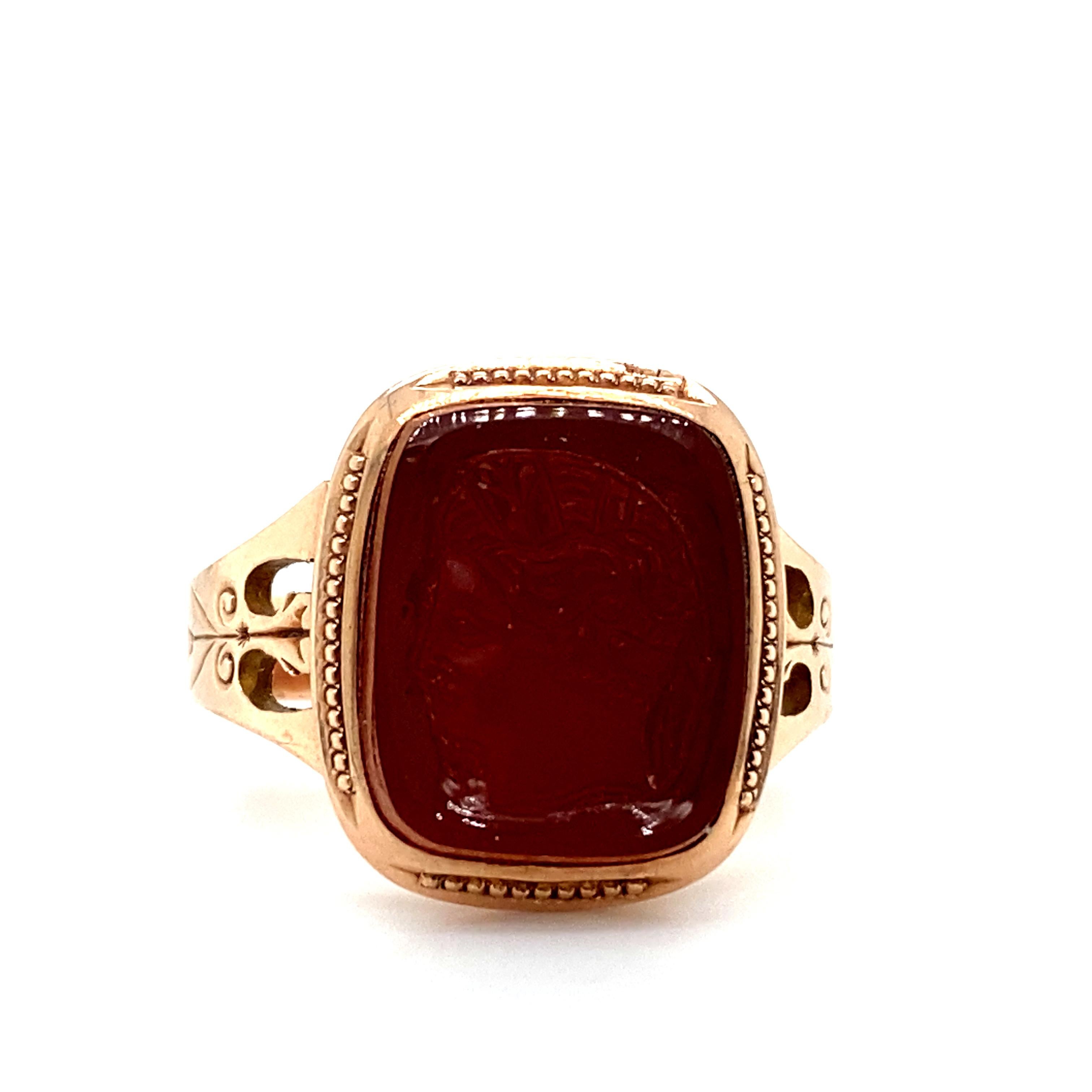 Circa 1910s Edwardian Carnelian Intaglio Ring in 14 Karat Rose Gold For ...