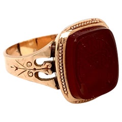 Circa 1910s Edwardian Carnelian Intaglio Ring in 14 Karat Rose Gold