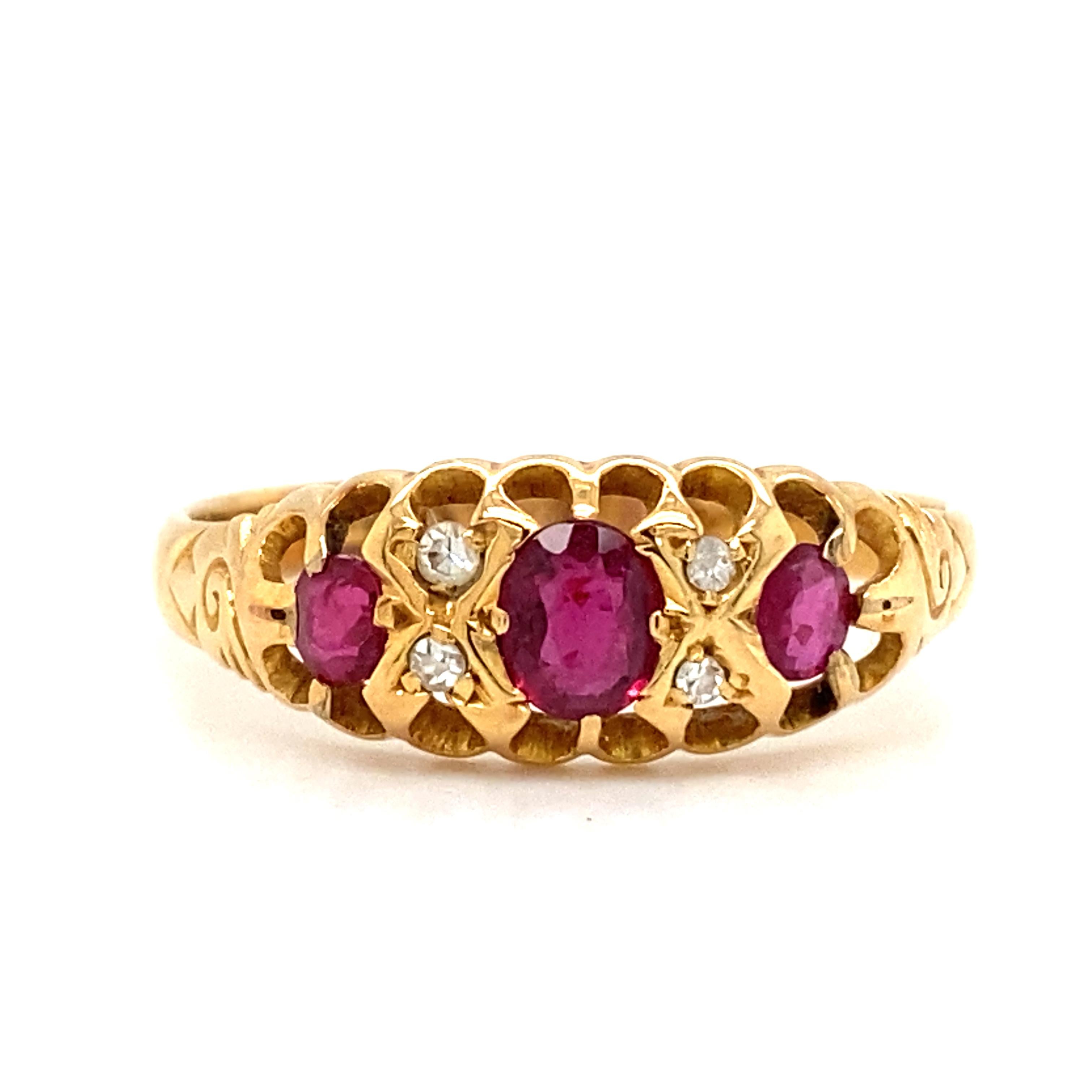 Women's or Men's Circa 1910s Edwardian Oval Ruby and Diamond Ring in 14 Karat Yellow Gold For Sale