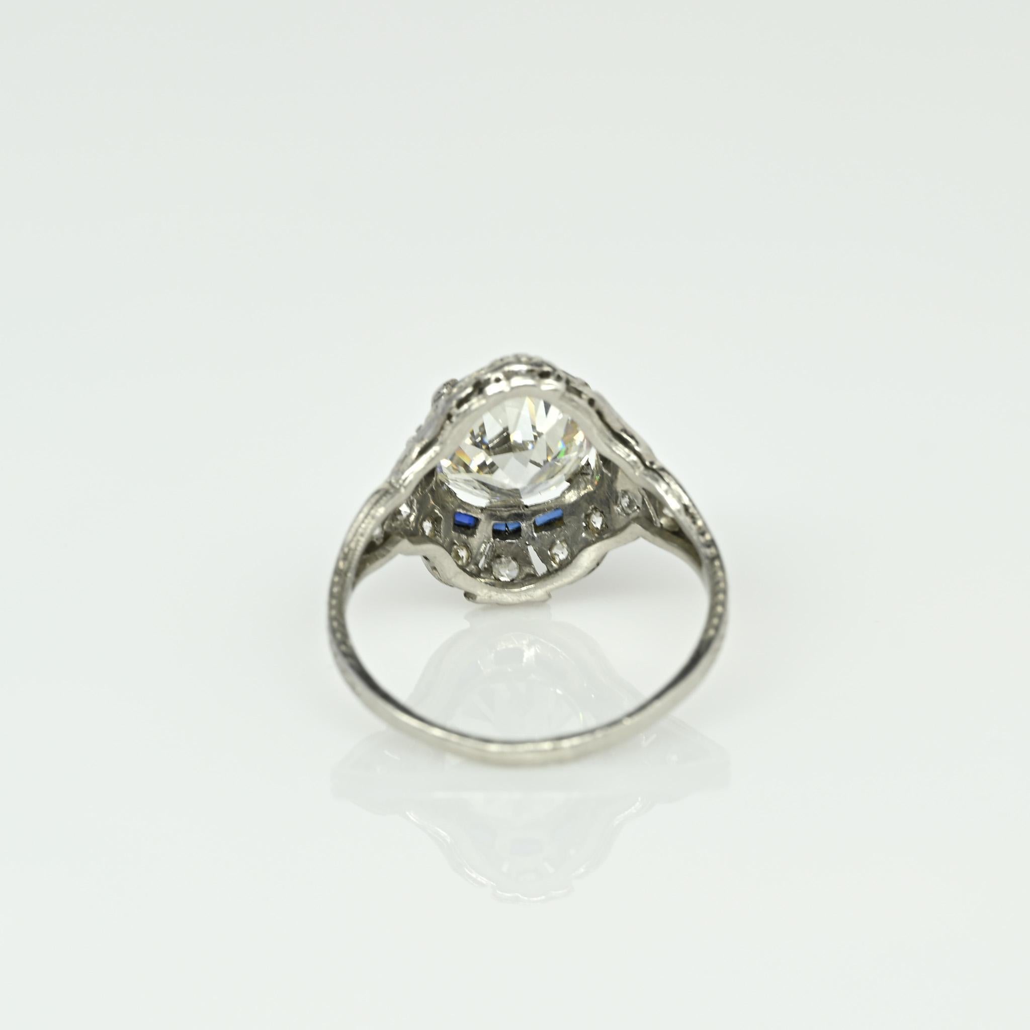 Circa 1910's Edwardian Platinum 2.34Ct Old European Cut Diamond & Sapphire Ring 6