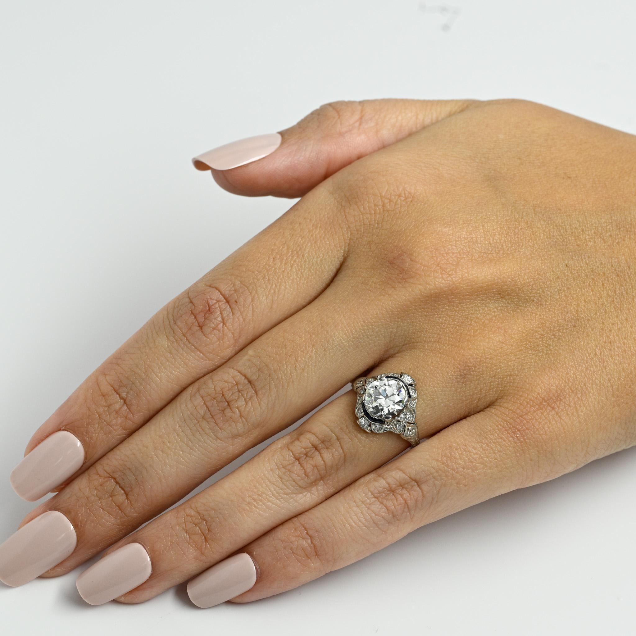 Women's Circa 1910's Edwardian Platinum 2.34Ct Old European Cut Diamond & Sapphire Ring