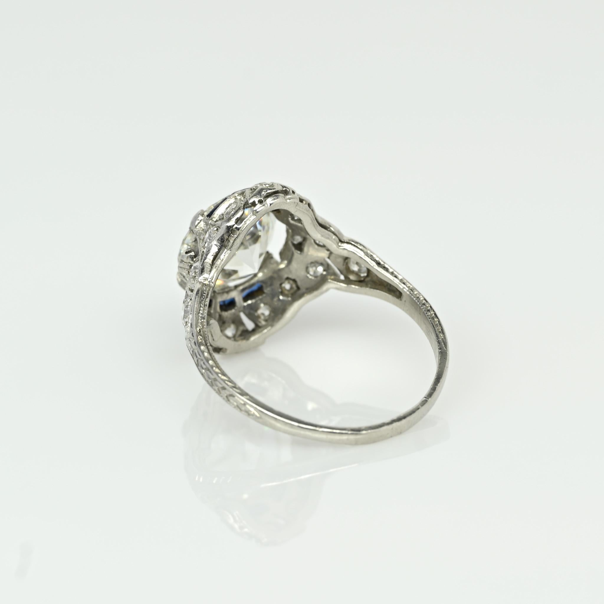 Circa 1910's Edwardian Platinum 2.34Ct Old European Cut Diamond & Sapphire Ring 3