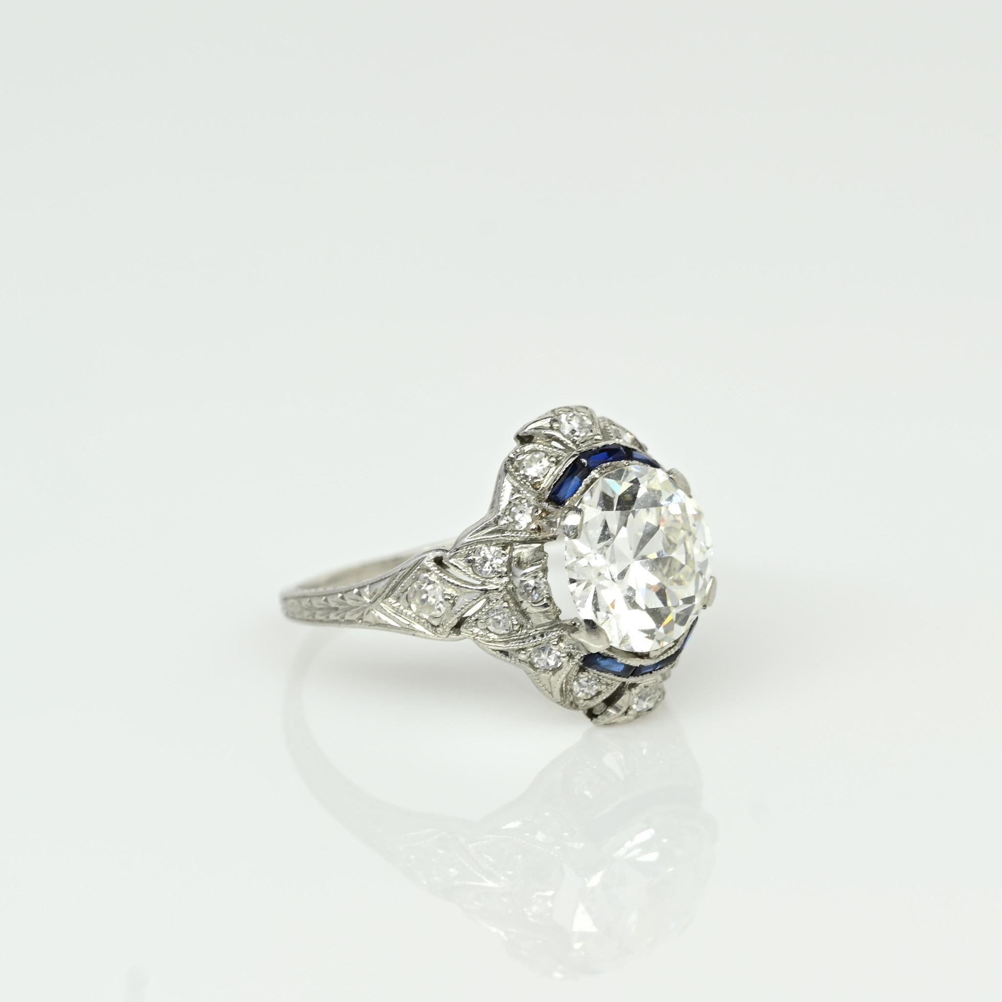 Circa 1910's Edwardian Platinum 2.34Ct Old European Cut Diamond & Sapphire Ring 4
