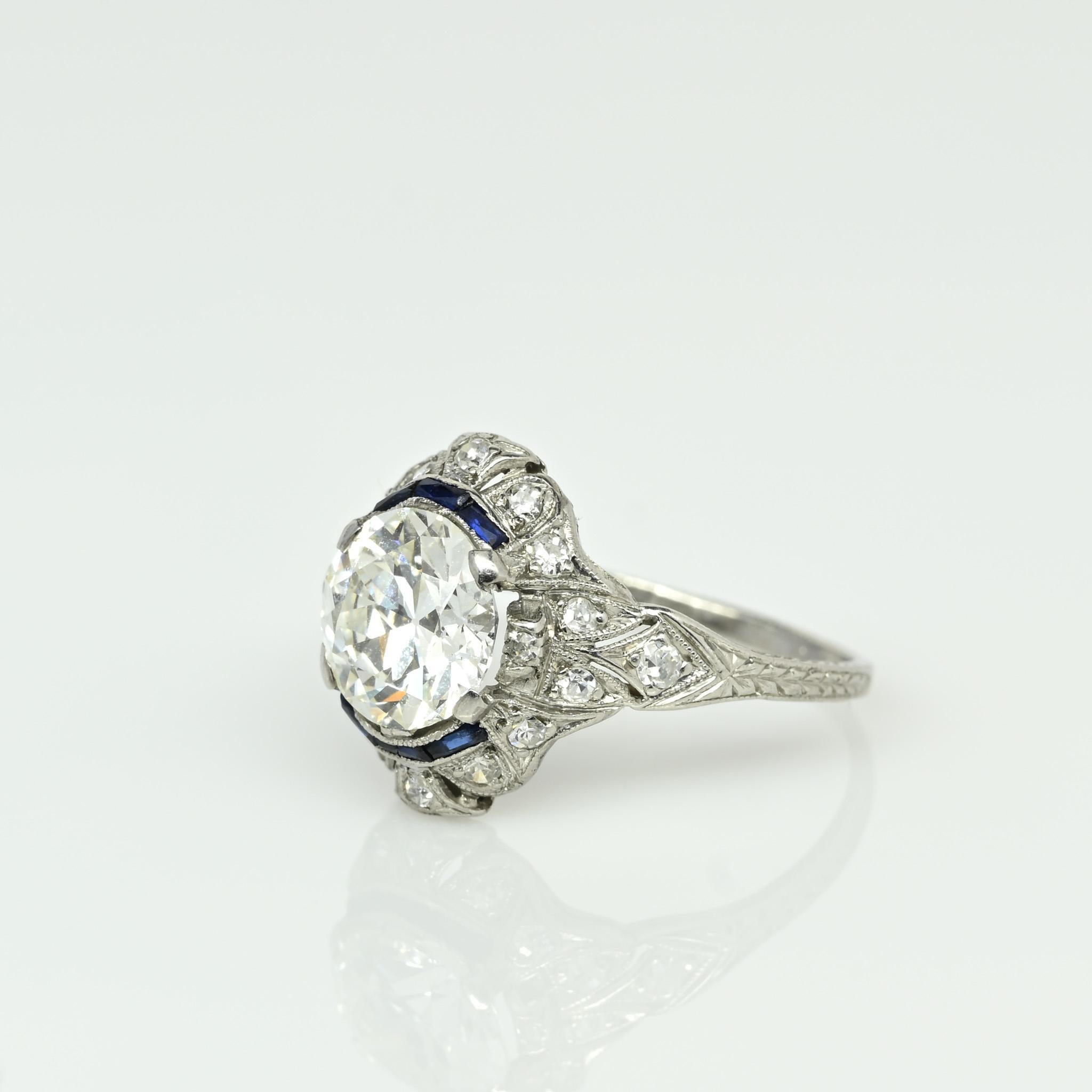 Circa 1910's Edwardian Platinum 2.34Ct Old European Cut Diamond & Sapphire Ring 5