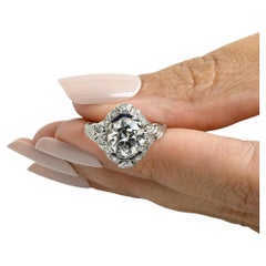 Circa 1910's Edwardian Platinum 2.34Ct Old European Cut Diamond & Sapphire Ring