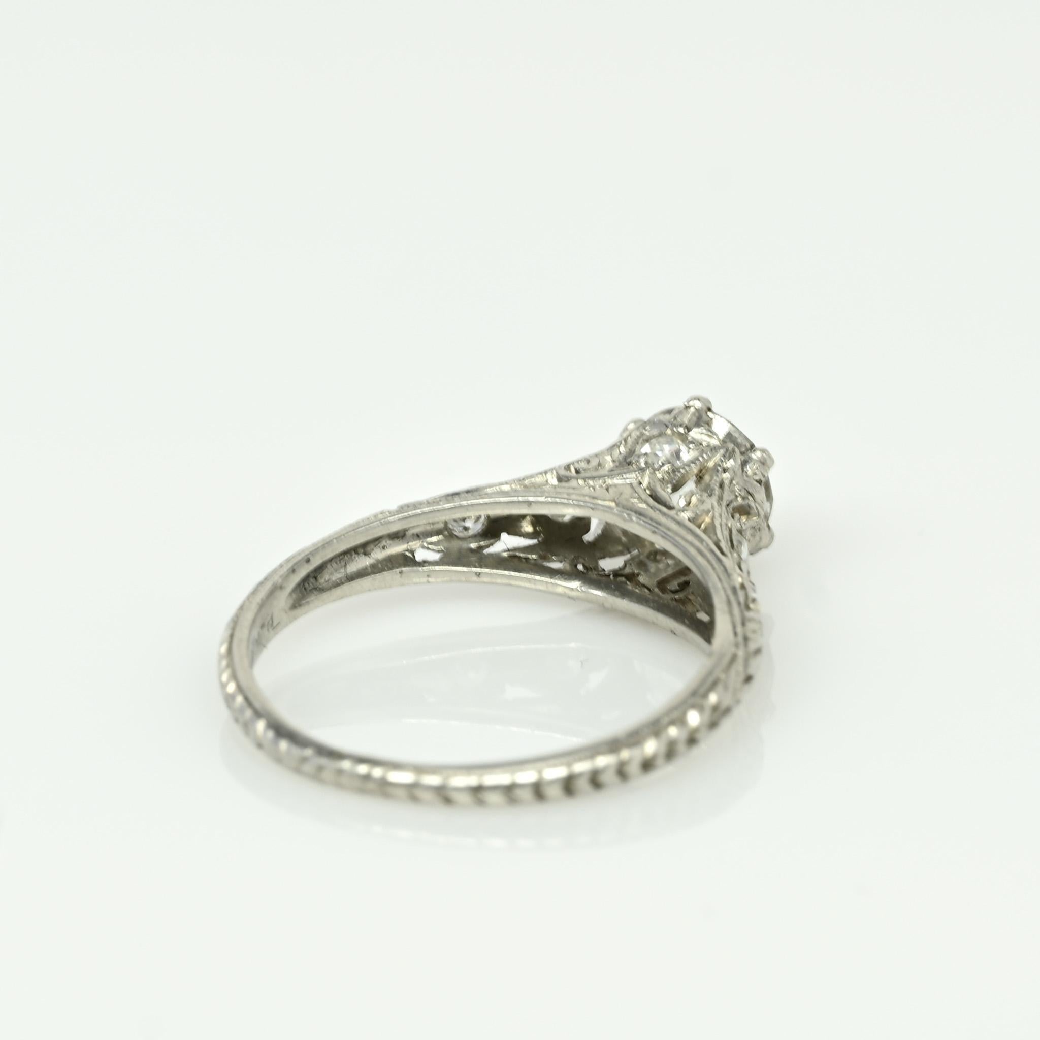 Circa 1910's Edwardian Platinum .93 ct Old European Cut Diamond Engagement Ring In Good Condition In Addison, TX