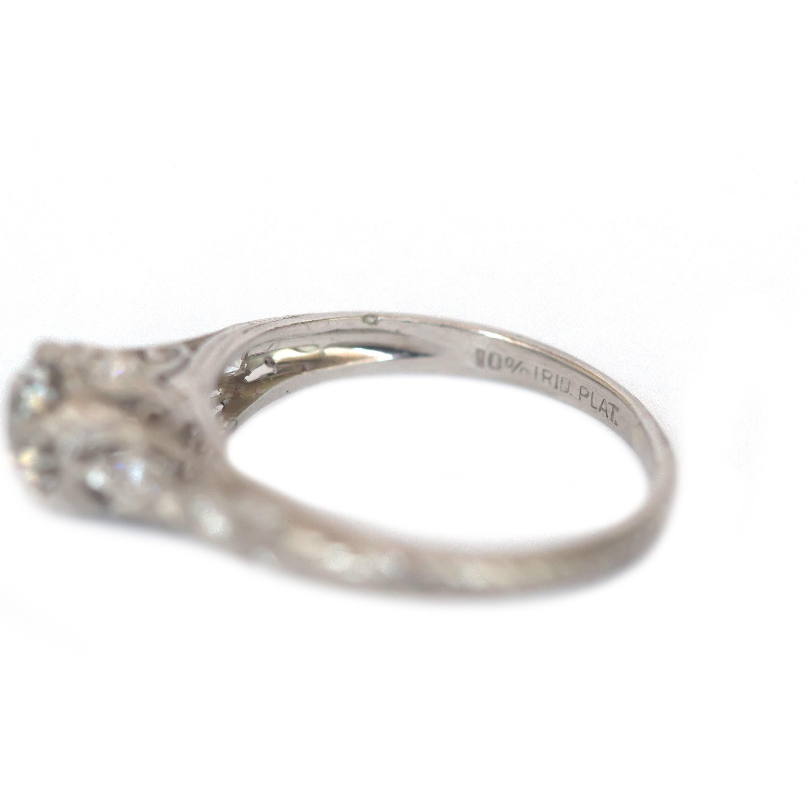 Circa 1910's Edwardian Platinum .93 ct Old European Cut Diamond Engagement Ring For Sale 1