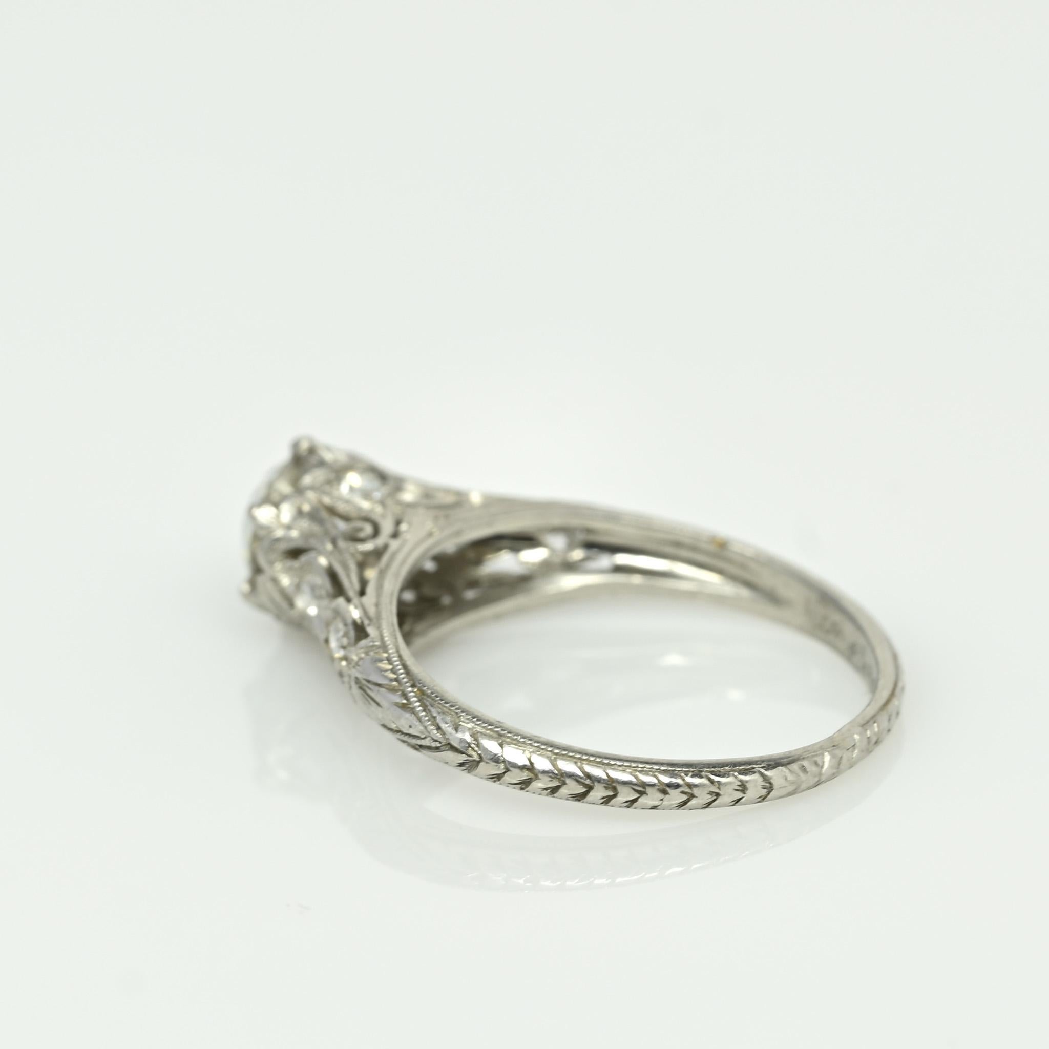 Circa 1910's Edwardian Platinum .93 ct Old European Cut Diamond Engagement Ring 1