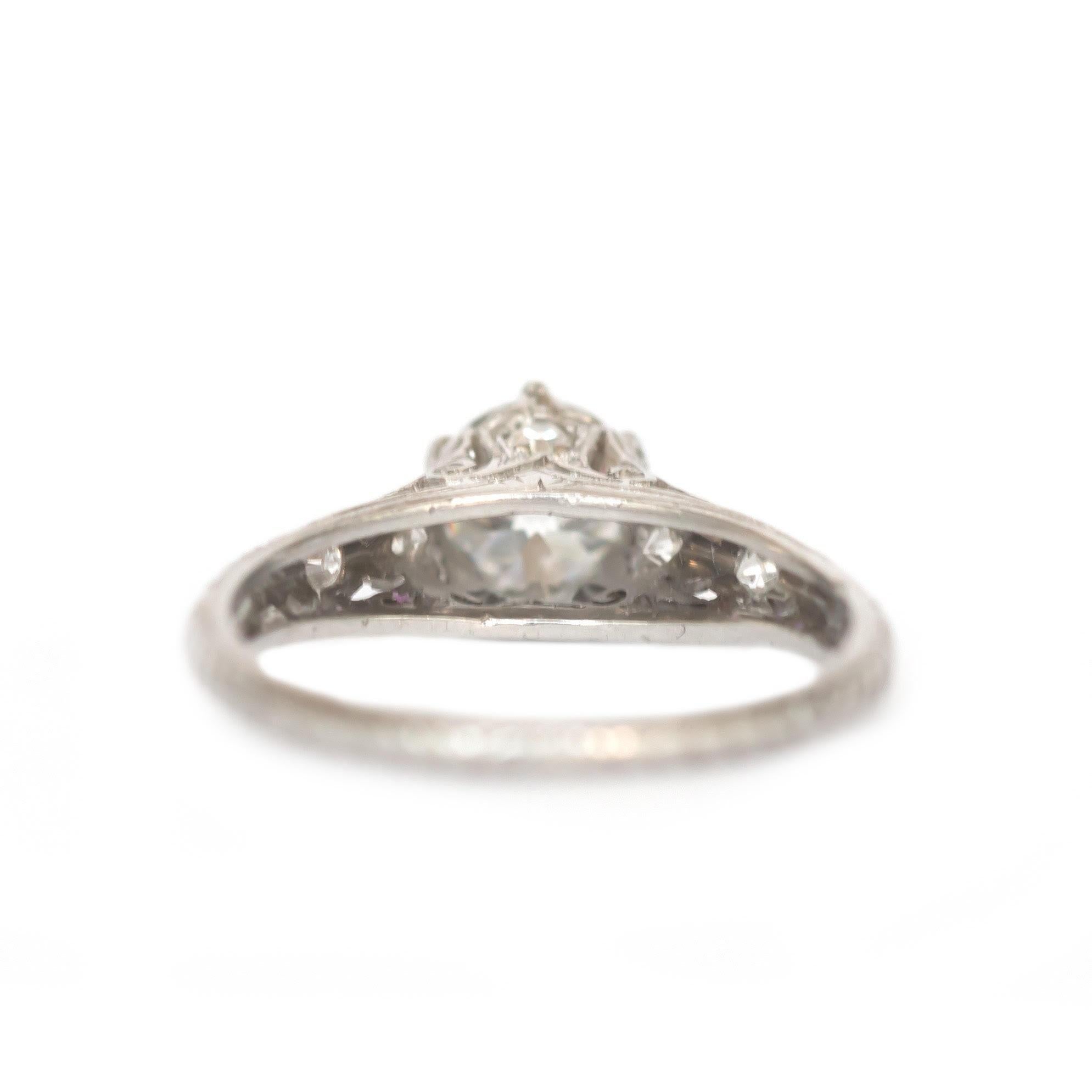 Circa 1910's Edwardian Platinum .93 ct Old European Cut Diamond Engagement Ring For Sale 2