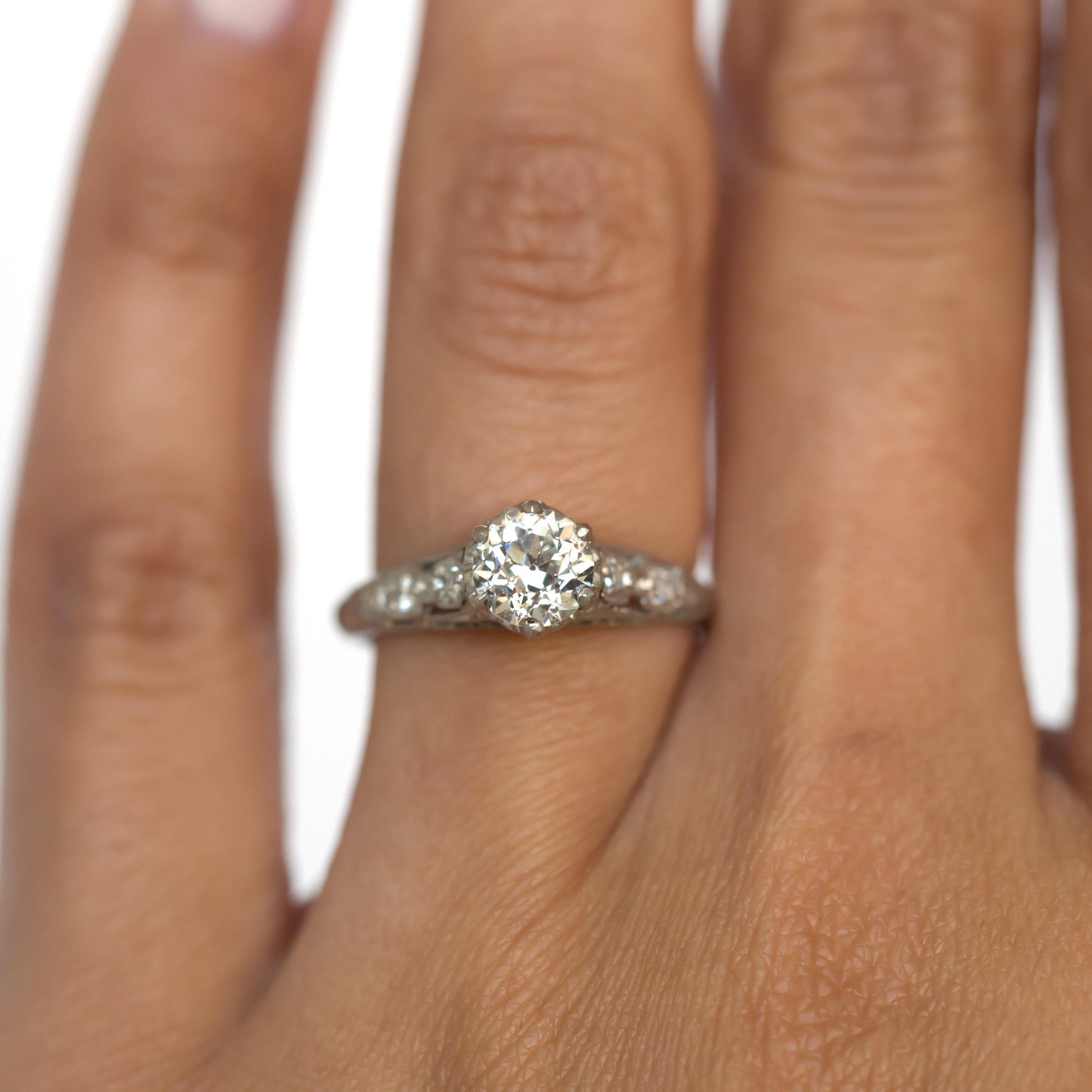 Circa 1910 Edwardian Platinum .93 ct Old European Cut Diamond Engagement Ring en vente 1