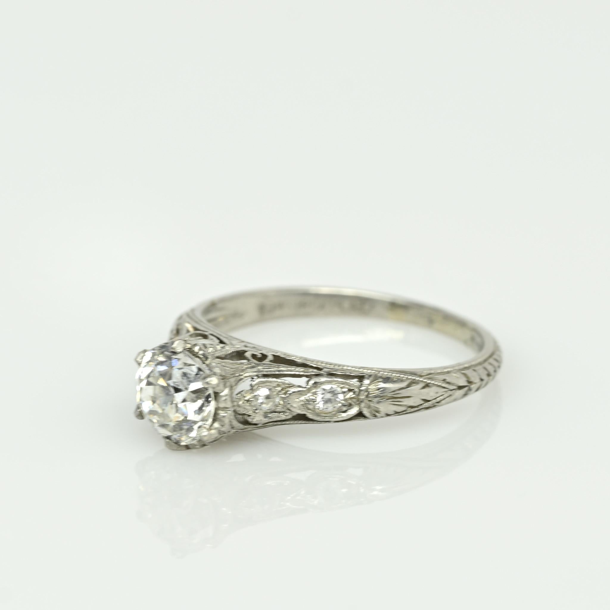 Circa 1910's Edwardian Platinum .93 ct Old European Cut Diamond Engagement Ring 3