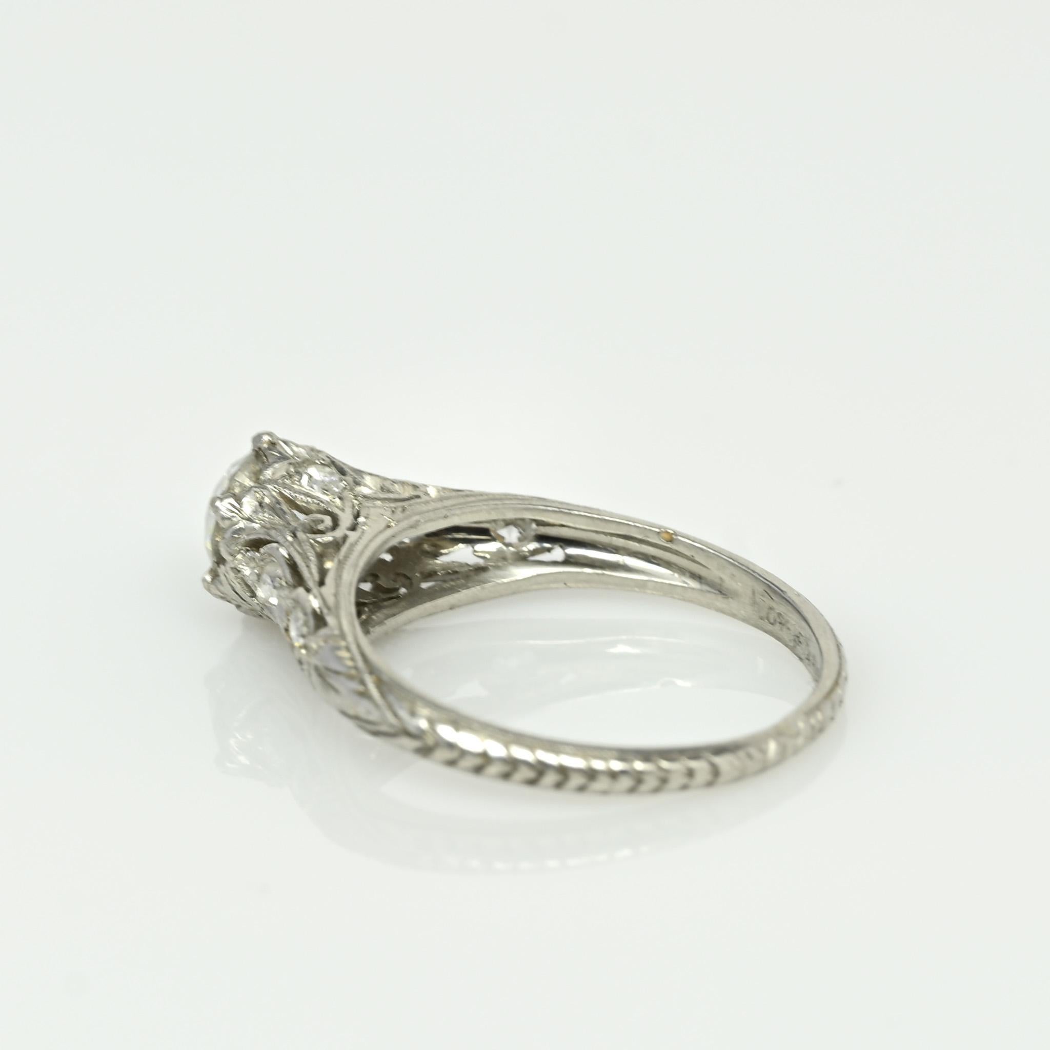 Circa 1910's Edwardian Platinum .93 ct Old European Cut Diamond Engagement Ring 4