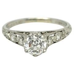 Circa 1910's Edwardian Platinum .93 ct Old European Cut Diamond Engagement Ring