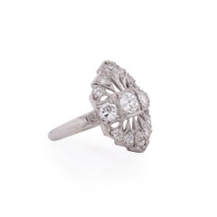 Circa 1910's Edwardian Platinum and Diamond Vintage Shield Ring