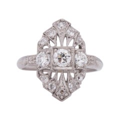 Circa 1910's Edwardian Platinum and Diamond Vintage Shield Ring