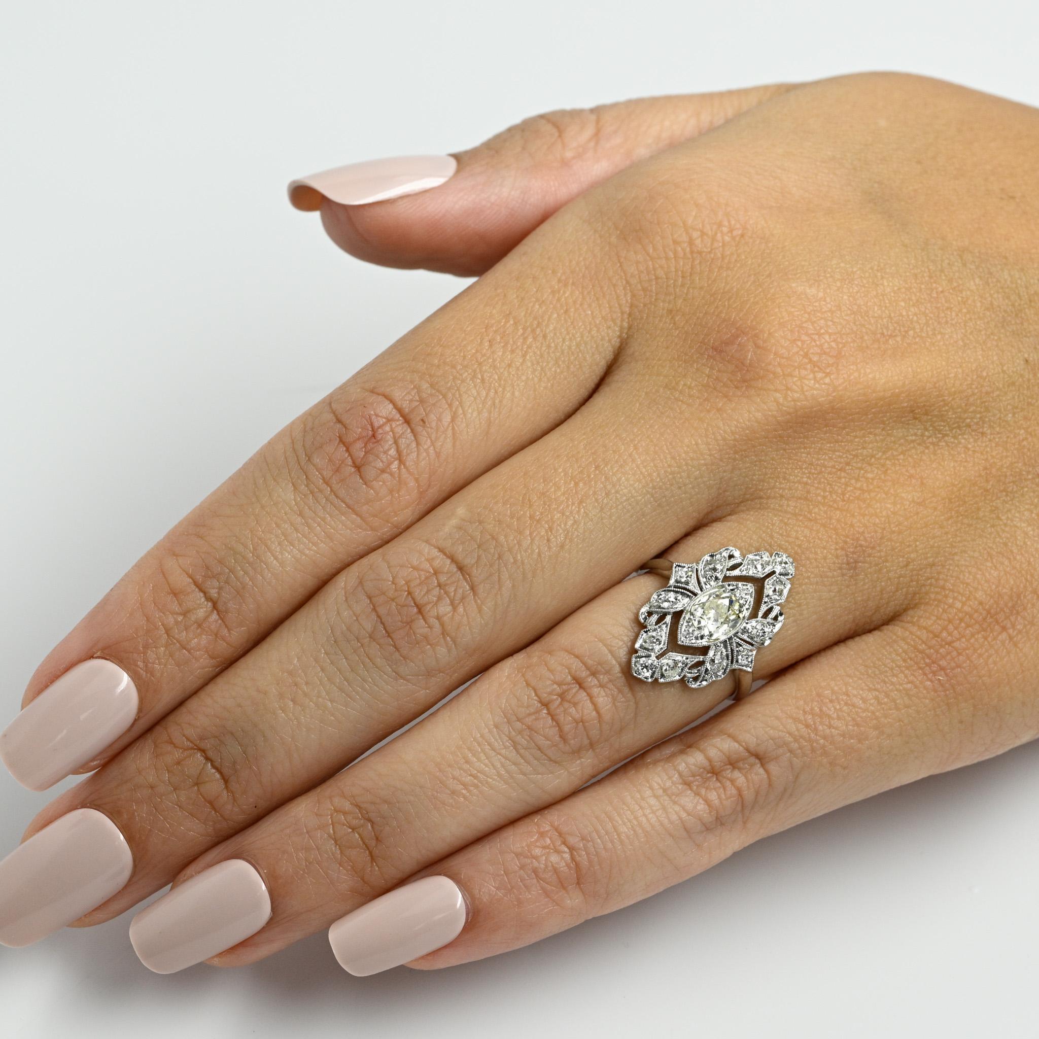 Circa 1910's Edwardian Platinum TRAUB Floral 1.02Ct Old Mine Cut Diamond Antique 6