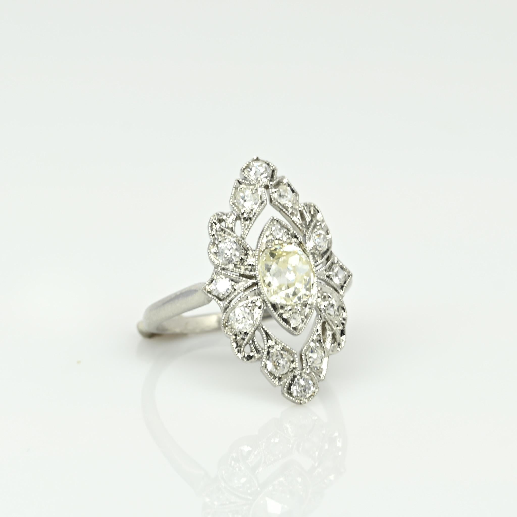 Circa 1910's Edwardian Platinum TRAUB Floral 1.02Ct Old Mine Cut Diamond Antique 3
