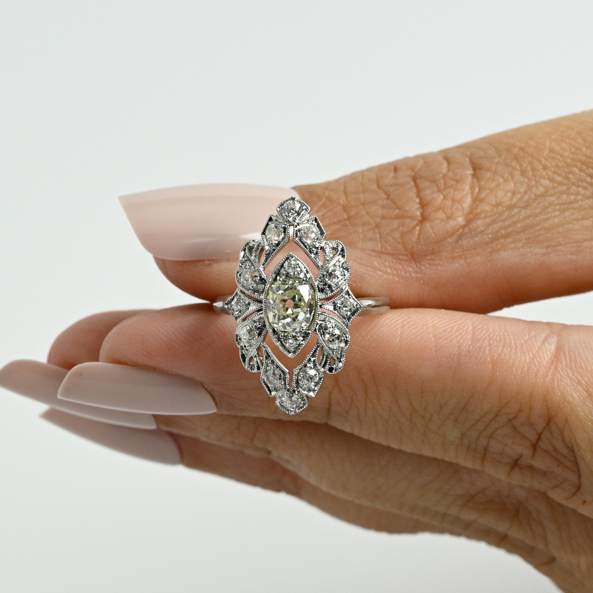 Circa 1910's Edwardian Platinum TRAUB Floral 1.02Ct Old Mine Cut Diamond Antique 5