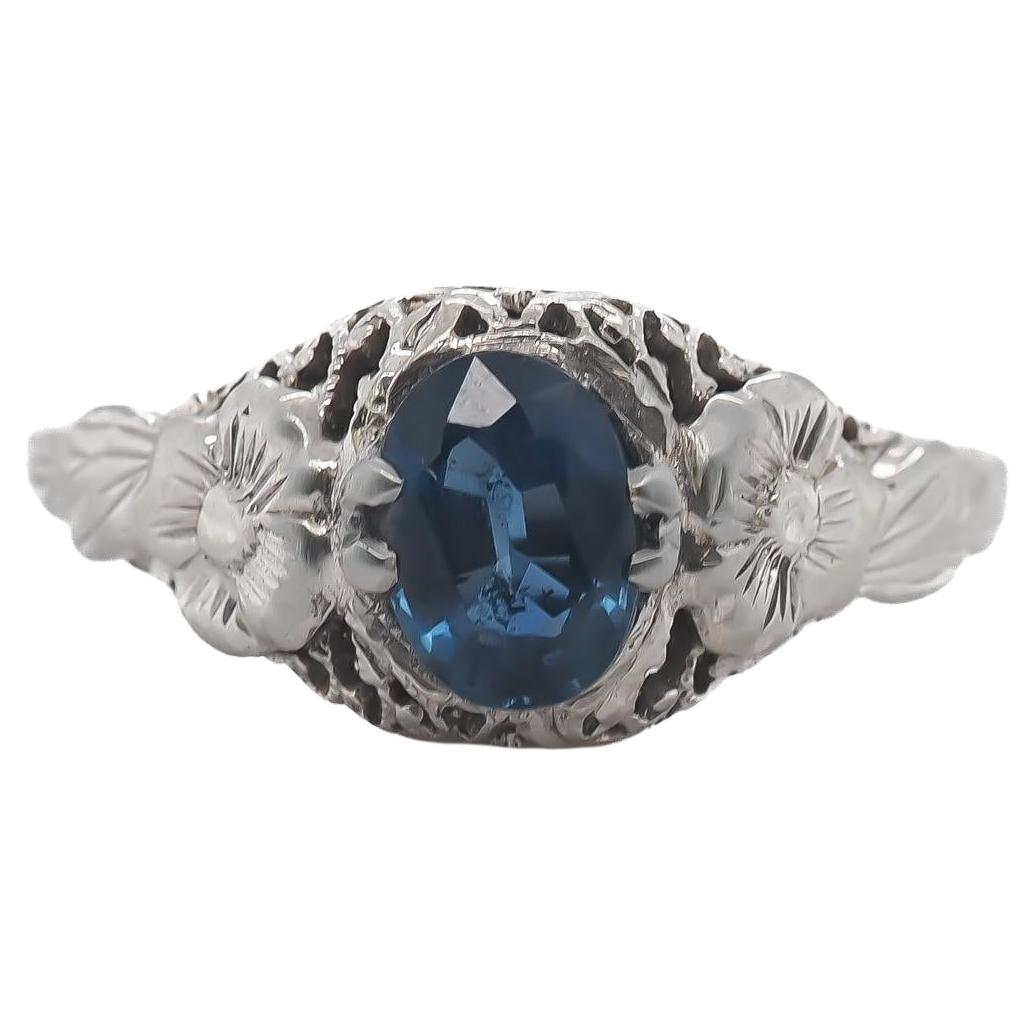 Circa 1910s GIA 1.08ct Unheated Blue Sapphire Engagement Ring