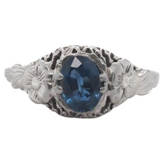 Anello di fidanzamento con zaffiro blu non riscaldato CIRCA 1910 GIA 1,08ct