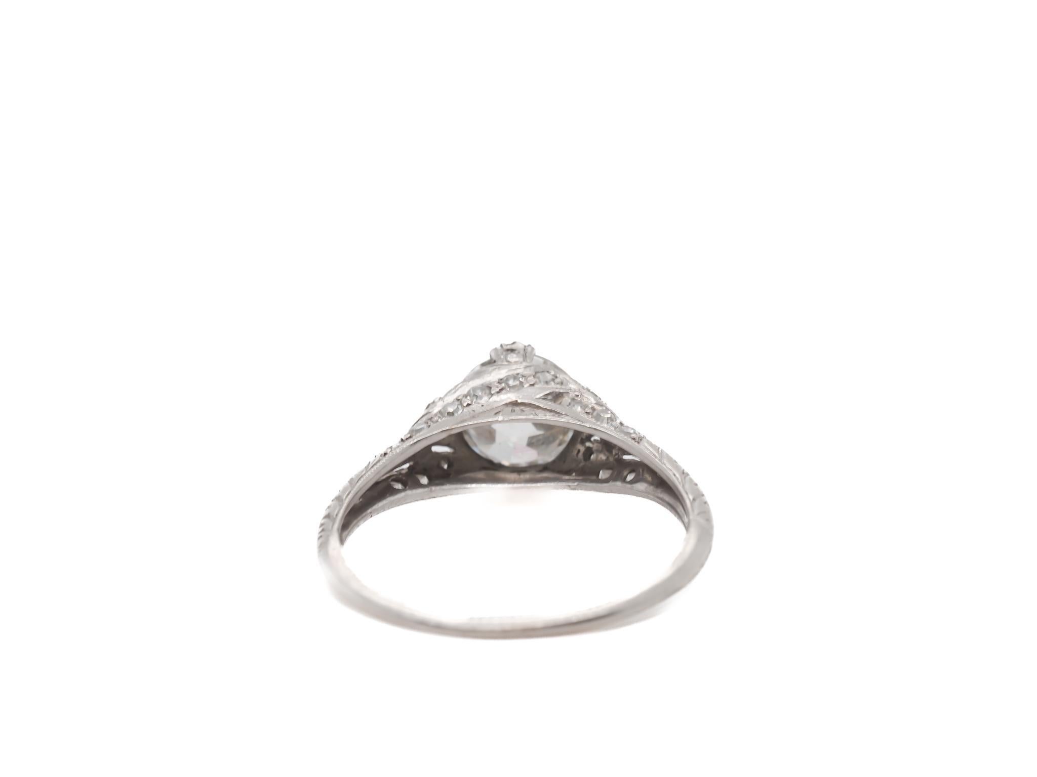 Taglio antico europeo Anello di fidanzamento in platino con diamante europeo antico CIRCA 1910 GIA 1,28ct - VEG#84b in vendita