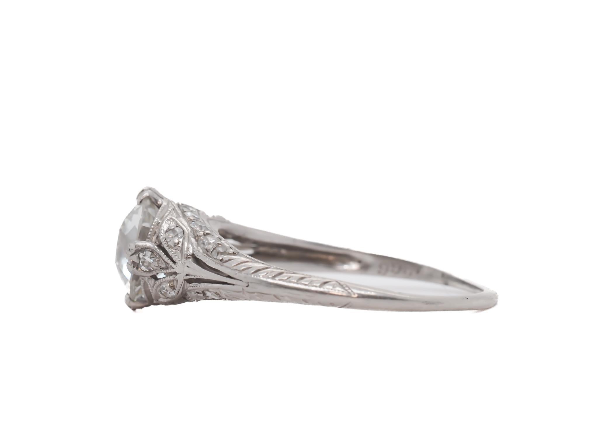 Anello di fidanzamento in platino con diamante europeo antico CIRCA 1910 GIA 1,28ct - VEG#84b In condizioni buone in vendita a Hicksville, NY