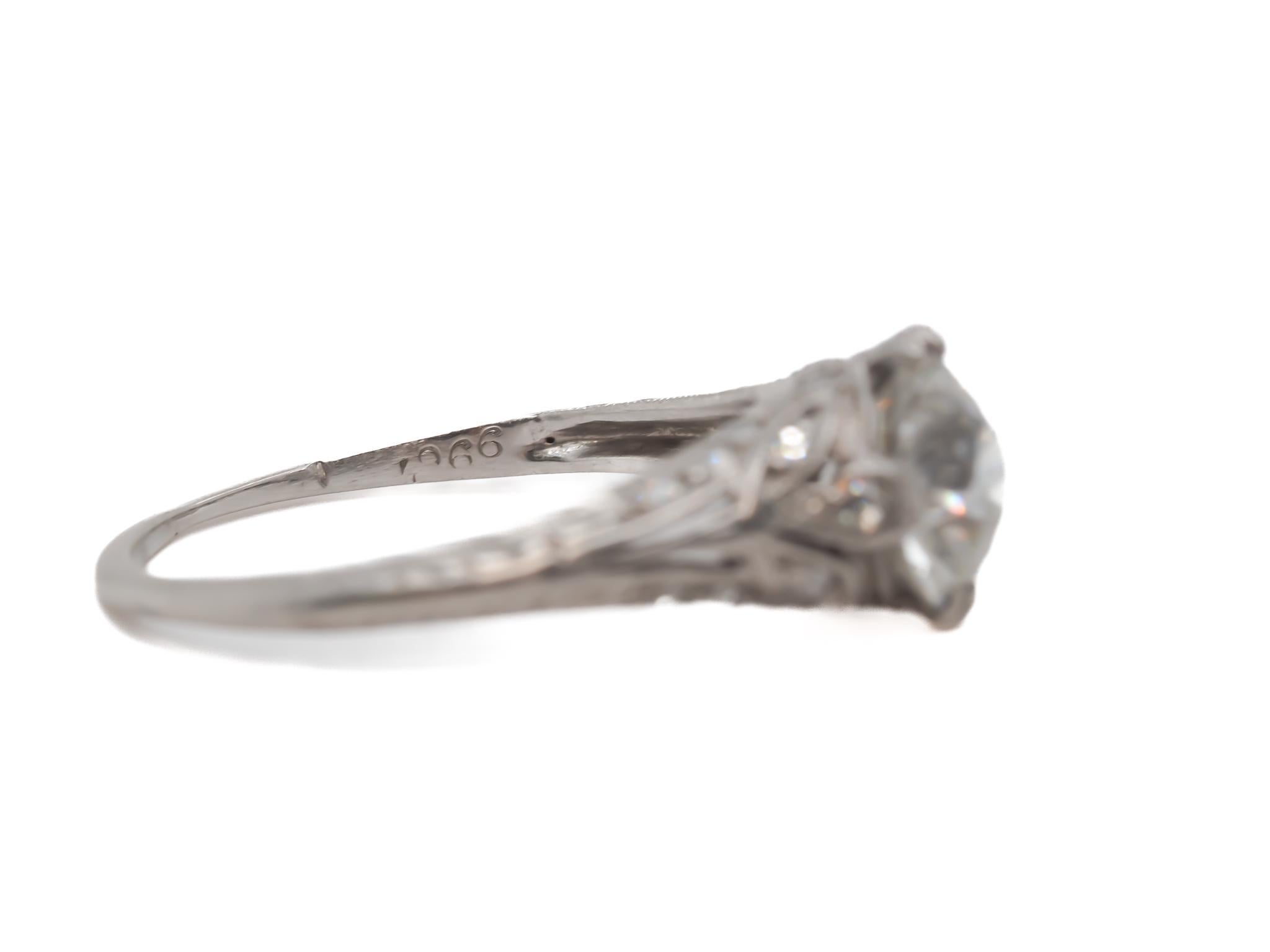 Donna Anello di fidanzamento in platino con diamante europeo antico CIRCA 1910 GIA 1,28ct - VEG#84b in vendita
