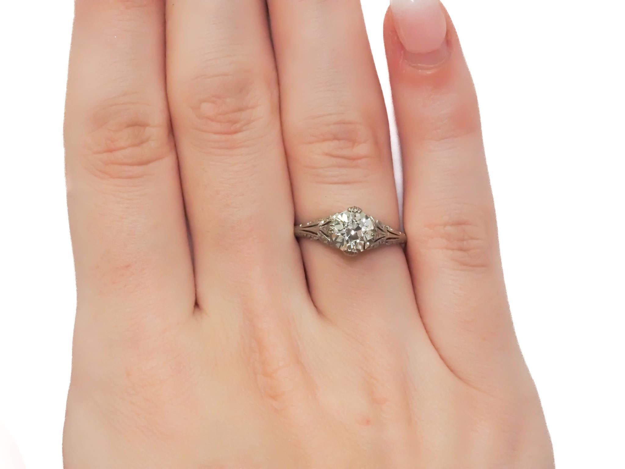 Anello di fidanzamento in platino con diamante europeo antico CIRCA 1910 GIA 1,28ct - VEG#84b in vendita 1