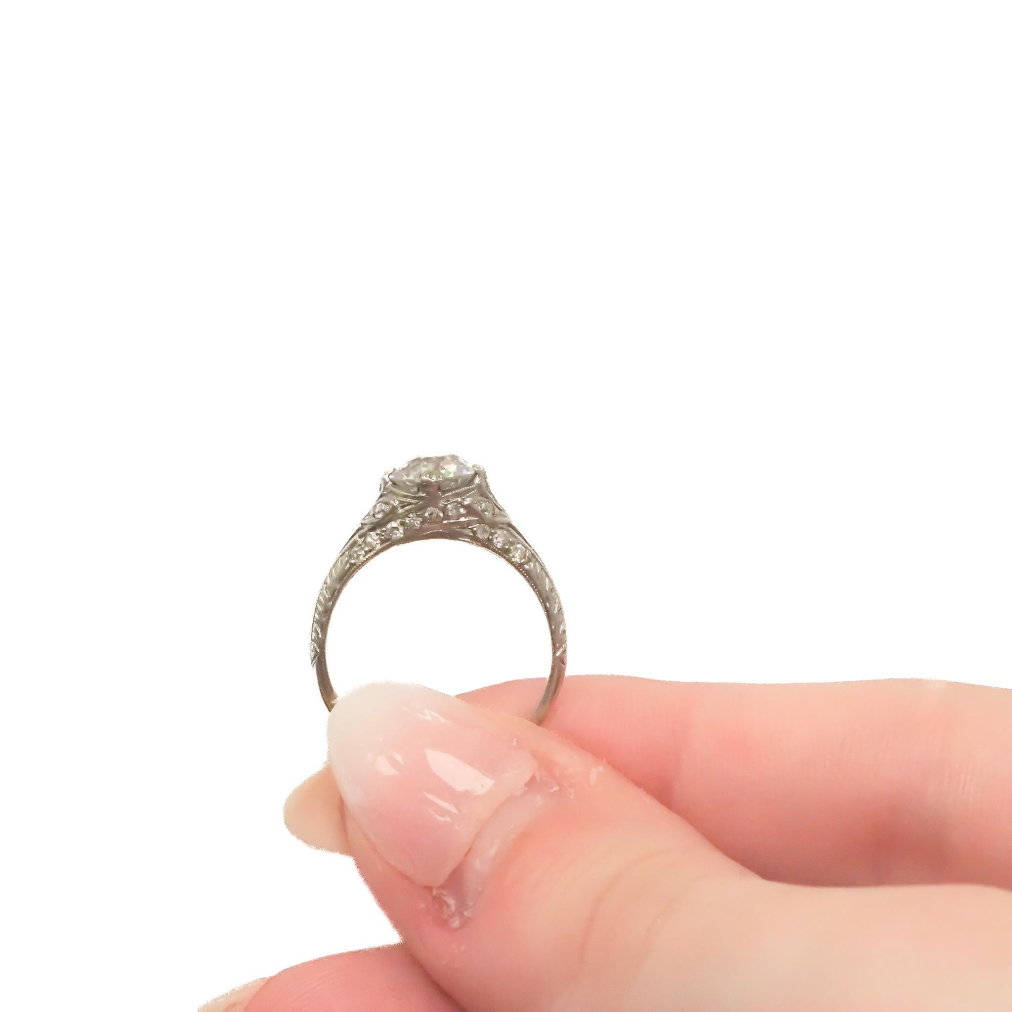Anello di fidanzamento in platino con diamante europeo antico CIRCA 1910 GIA 1,28ct - VEG#84b in vendita 3