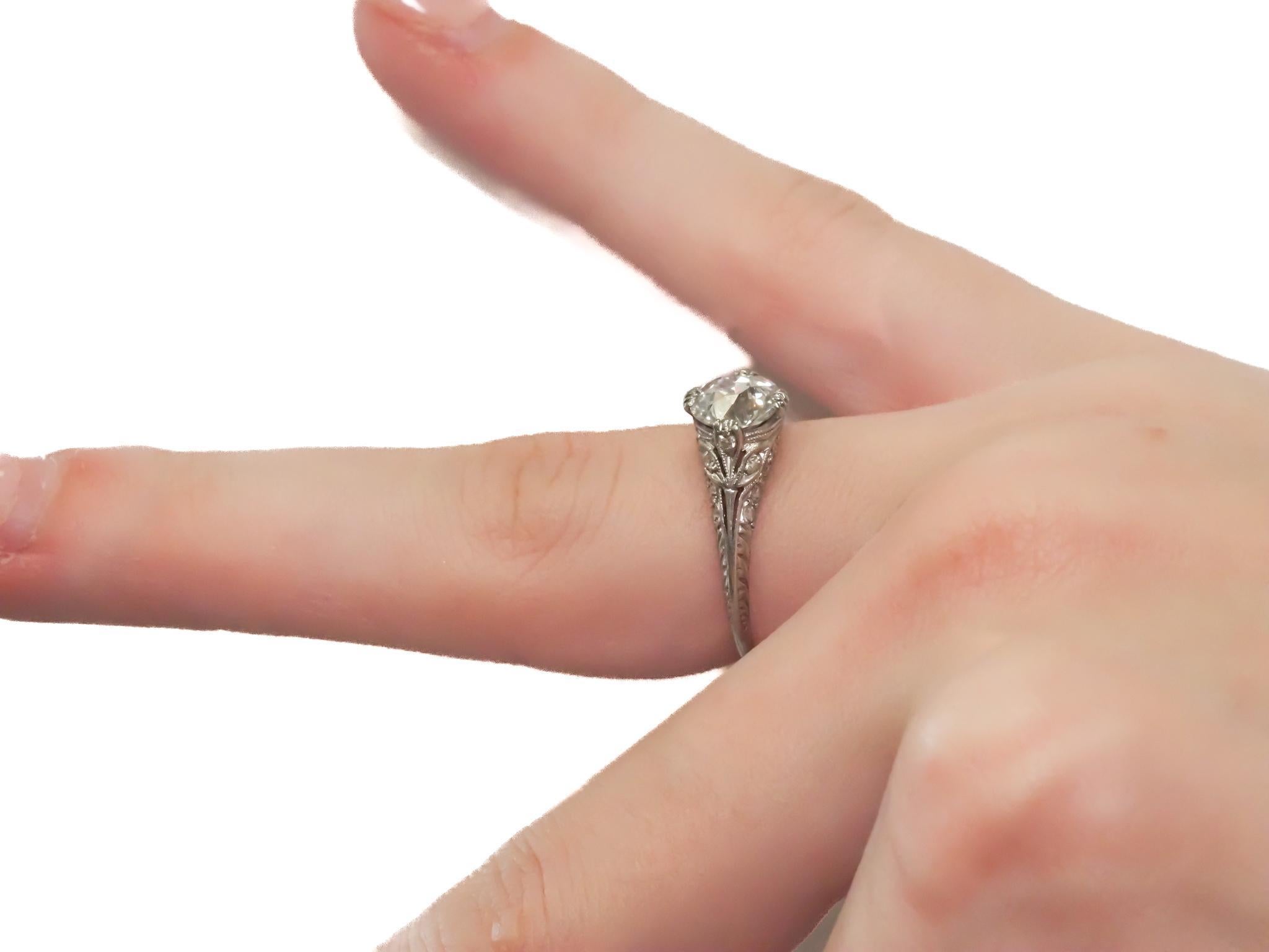 Anello di fidanzamento in platino con diamante europeo antico CIRCA 1910 GIA 1,28ct - VEG#84b in vendita 4