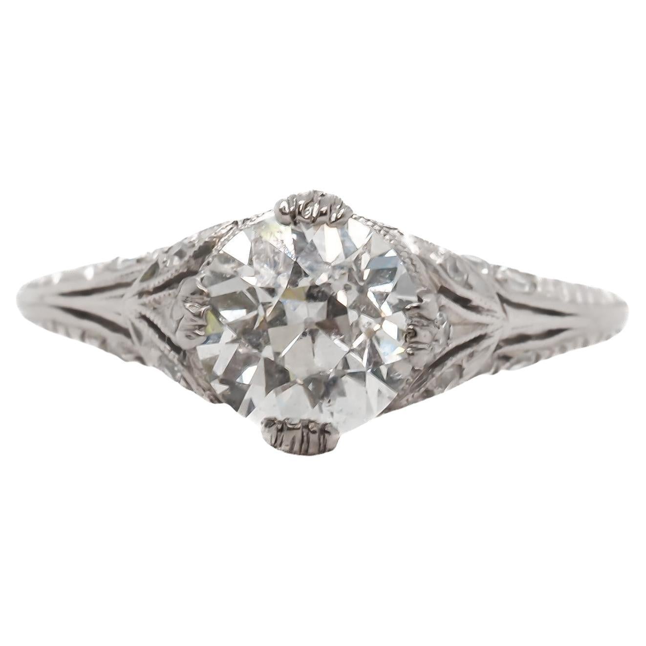 Circa 1910s GIA 1.28ct Old European Diamond Platinum Engagement Ring - VEG#84b