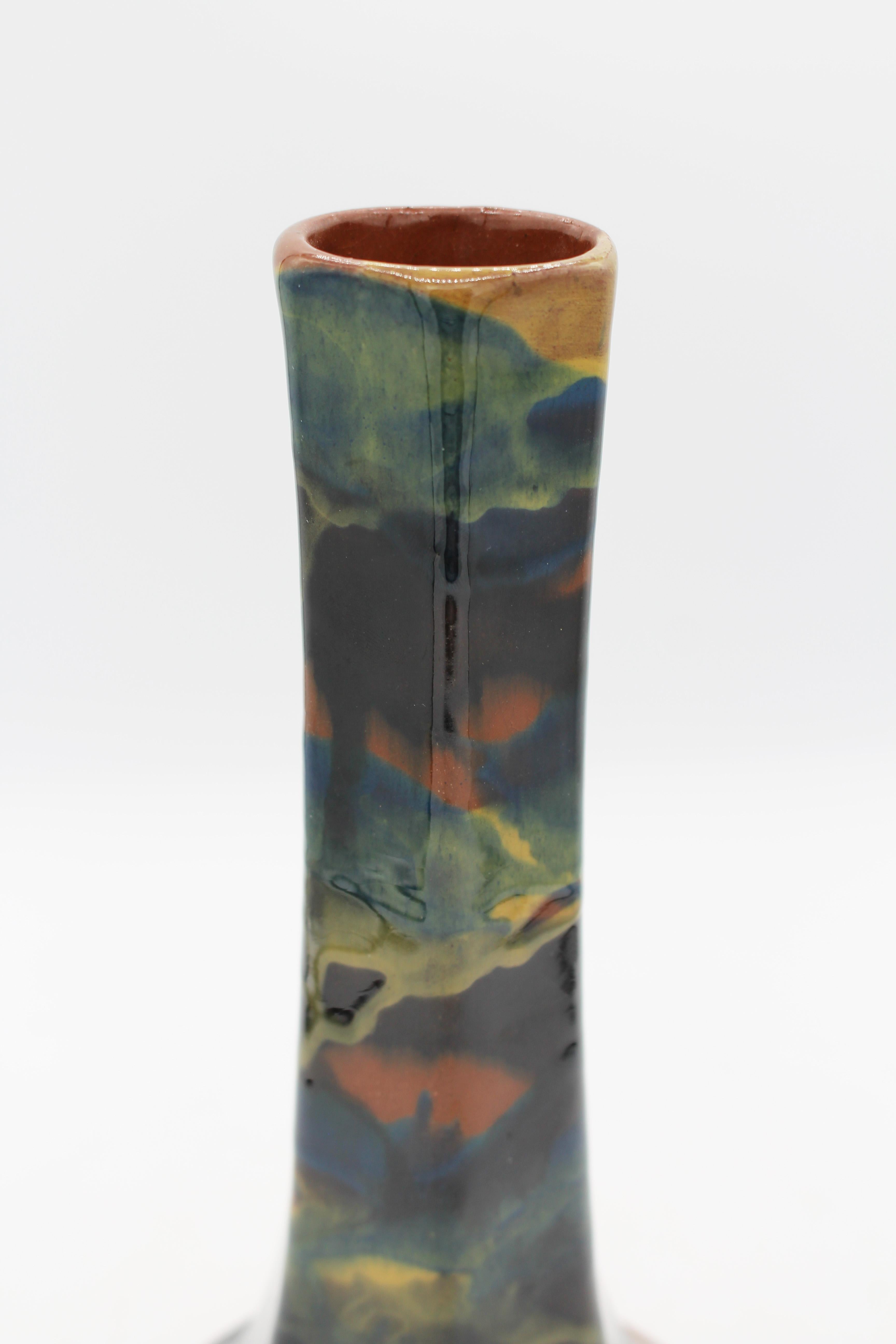 Glazed Circa 1912-1921 Peters & Reed Pottery Hexagonal Vase For Sale
