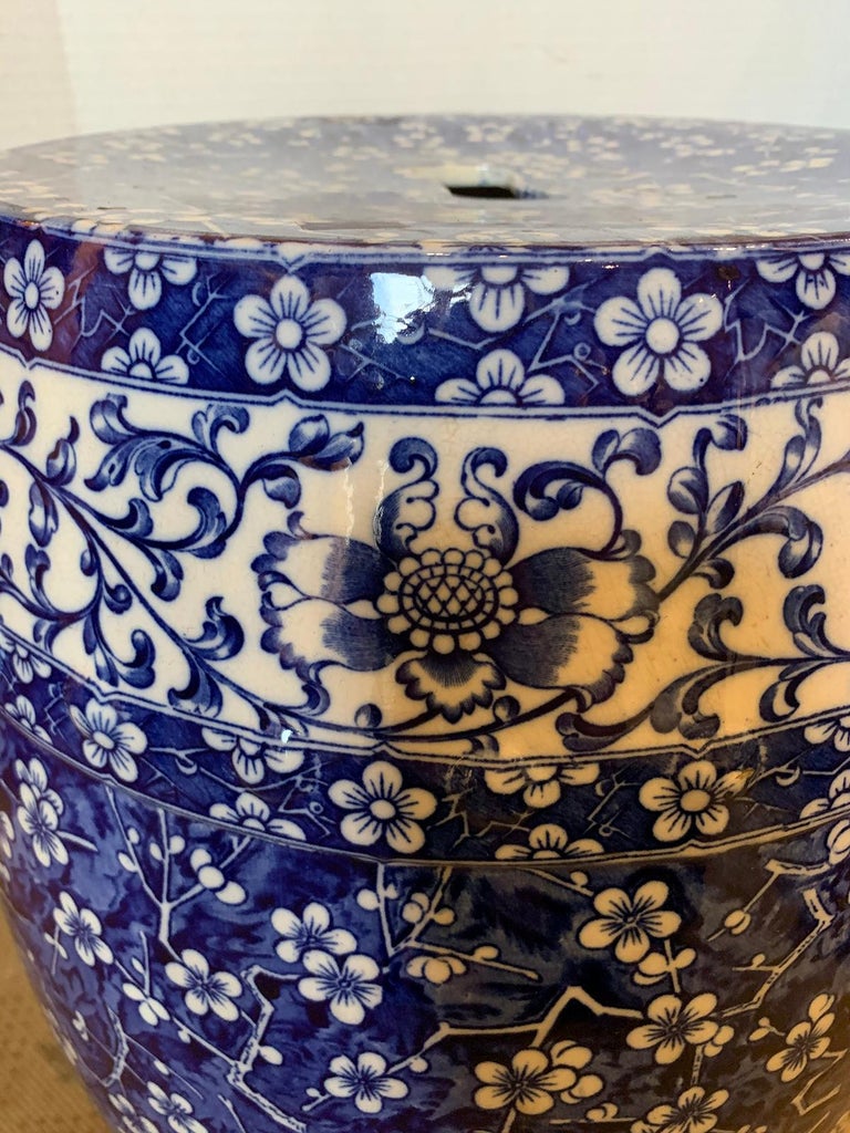 English Minton Blue and White Porcelain Garden Seat, Hawthorn Pattern ...