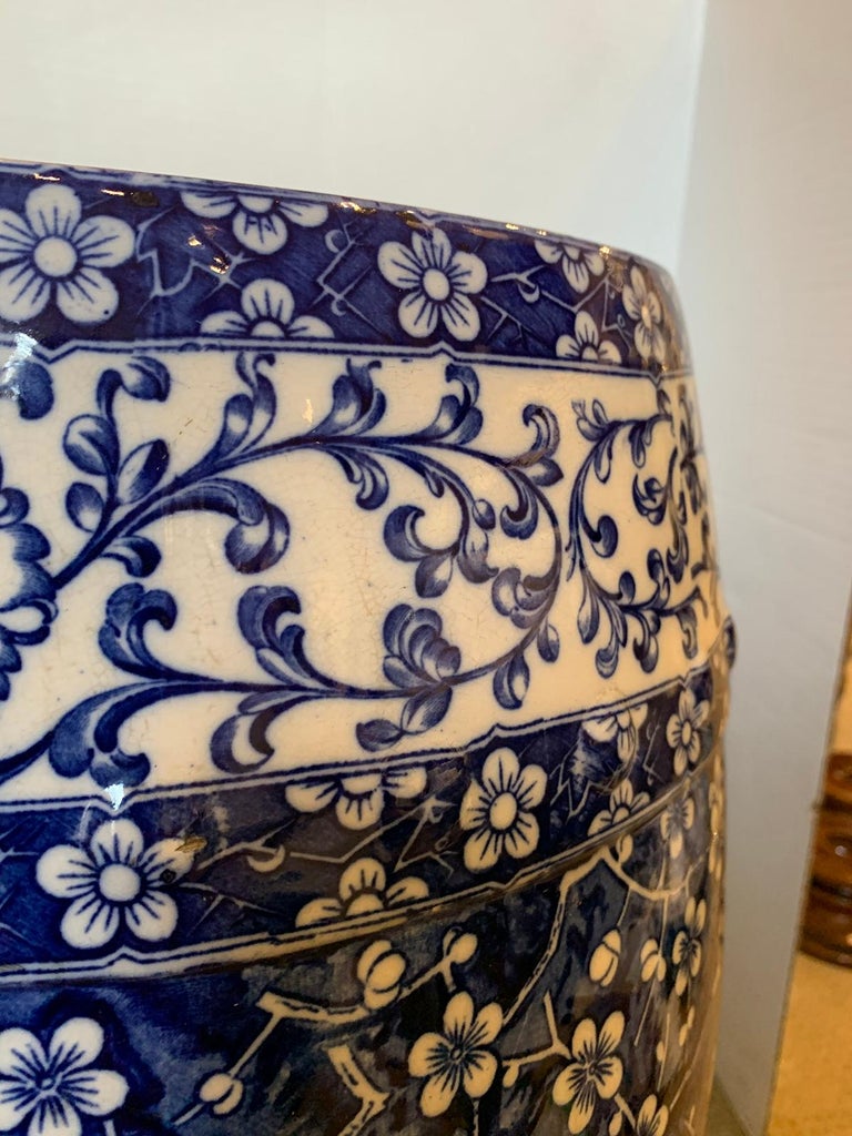 English Minton Blue and White Porcelain Garden Seat, Hawthorn Pattern ...