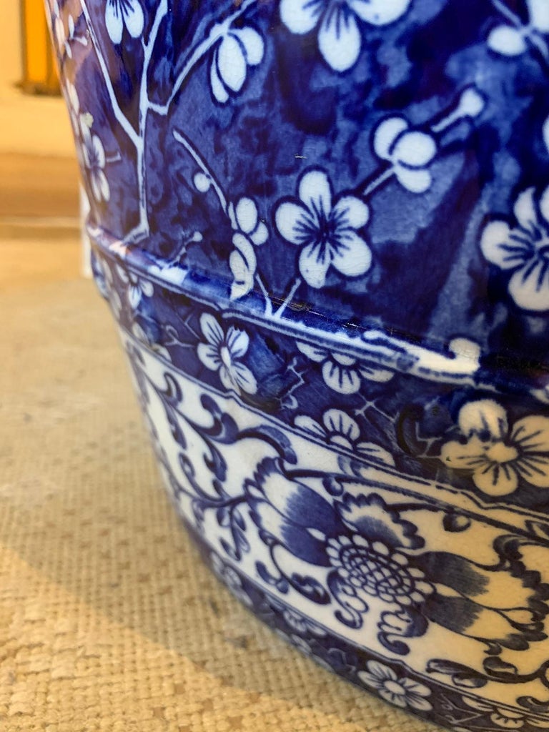 English Minton Blue and White Porcelain Garden Seat, Hawthorn Pattern ...