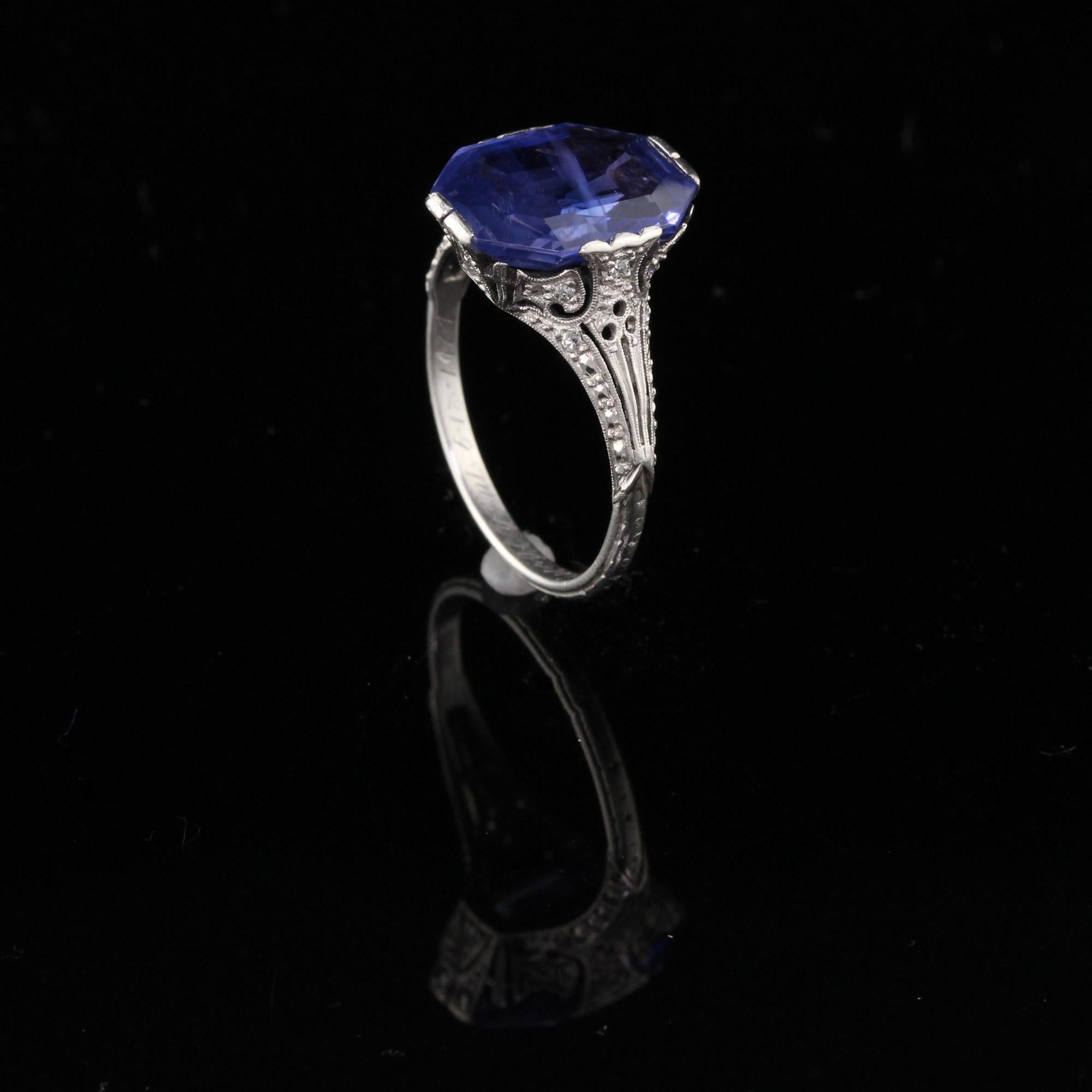Edwardian Platinum Ceylon Unheated Sapphire and Diamond Cocktail Ring 3