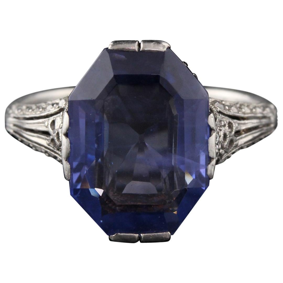 Edwardian Platinum Ceylon Unheated Sapphire and Diamond Cocktail Ring