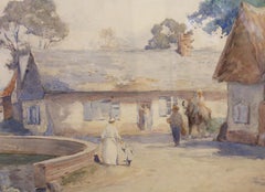 Circa 1914 English Village Scene in Watercolor by Max Ludby
