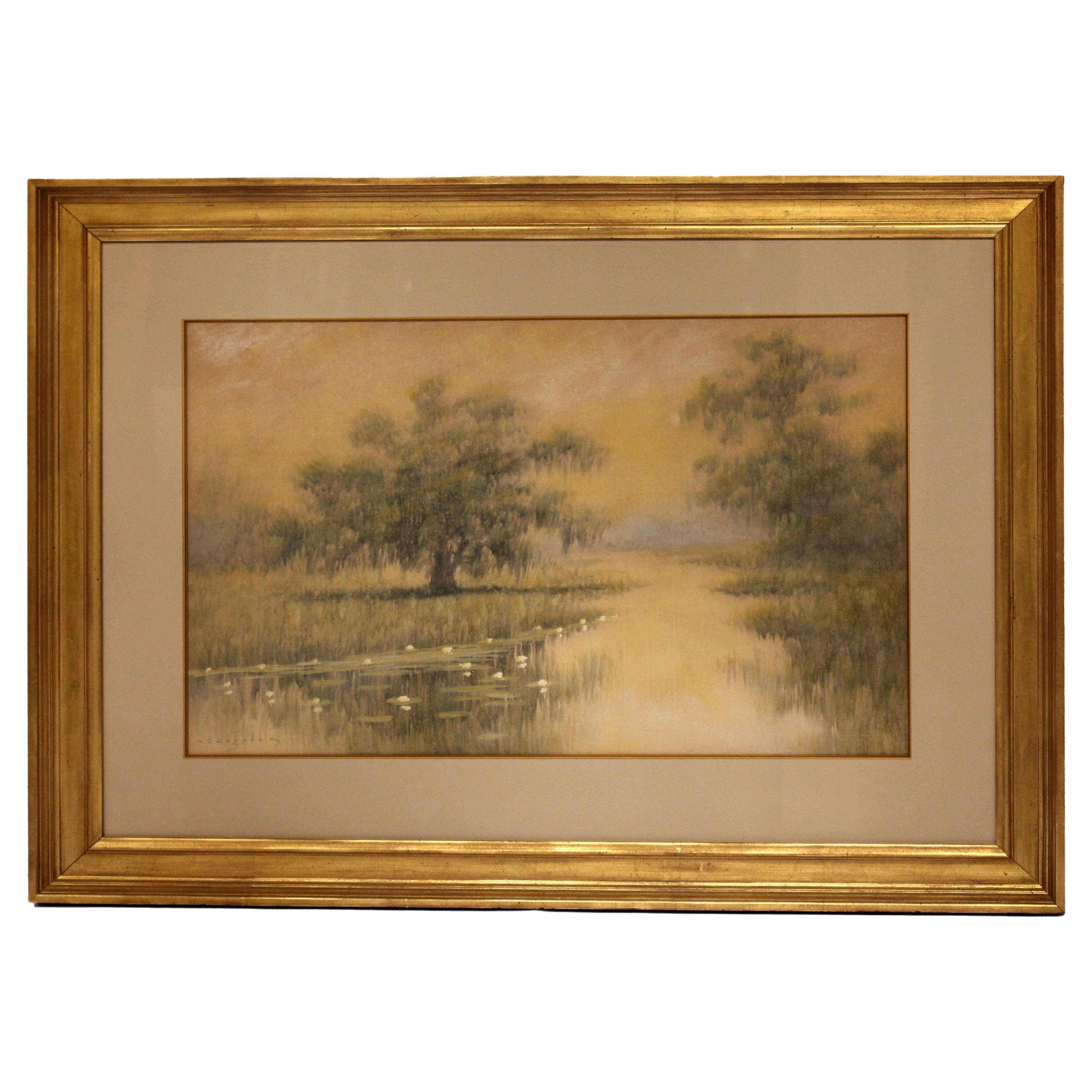 Circa 1915-20 "Live Oaks and Water Lillies on the on the Bayou", by Drysdale For Sale