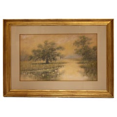 Antique Circa 1915-20 "Live Oaks and Water Lillies on the on the Bayou", by Drysdale